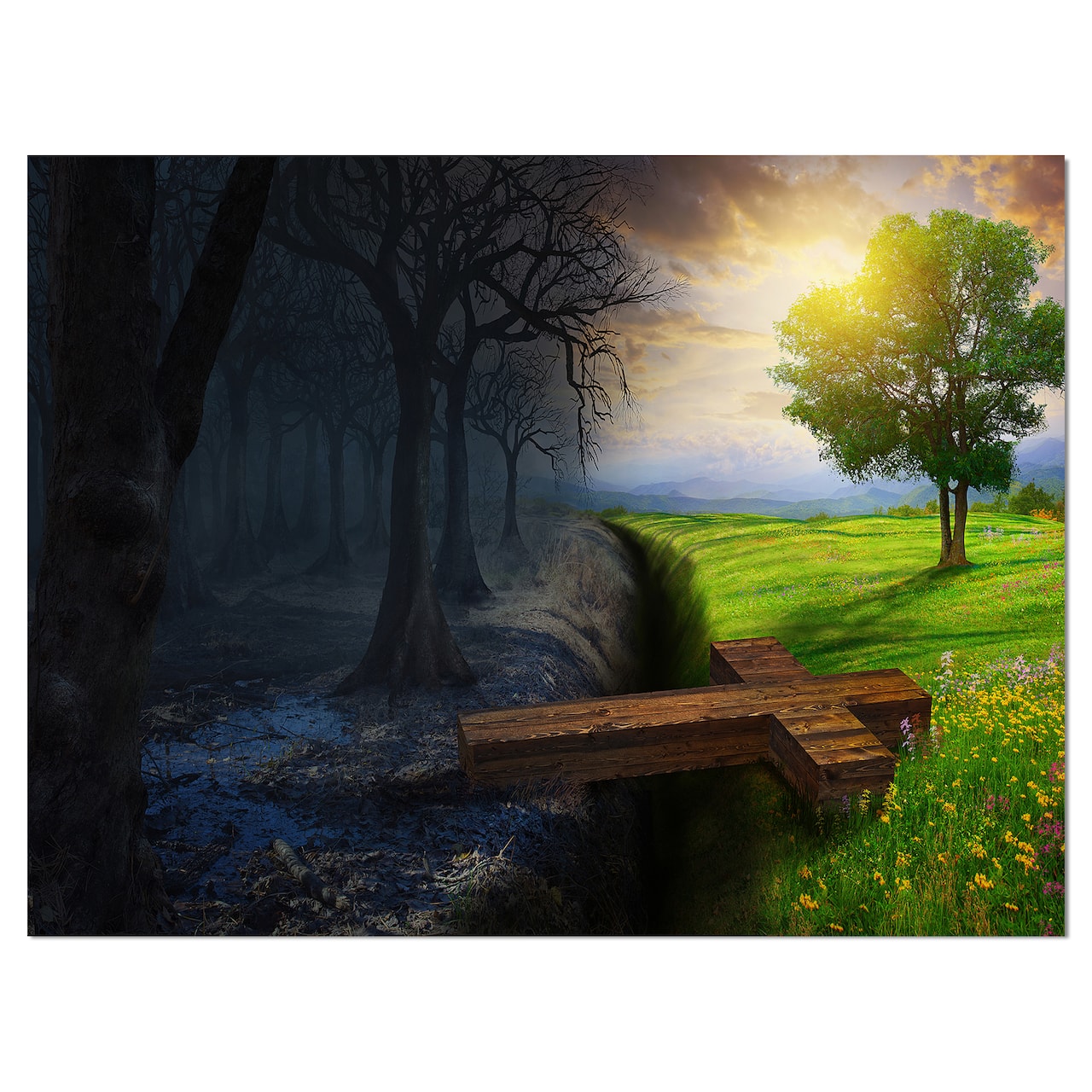 Designart - Crossing the gap - Religious Art on Wrapped Canvas